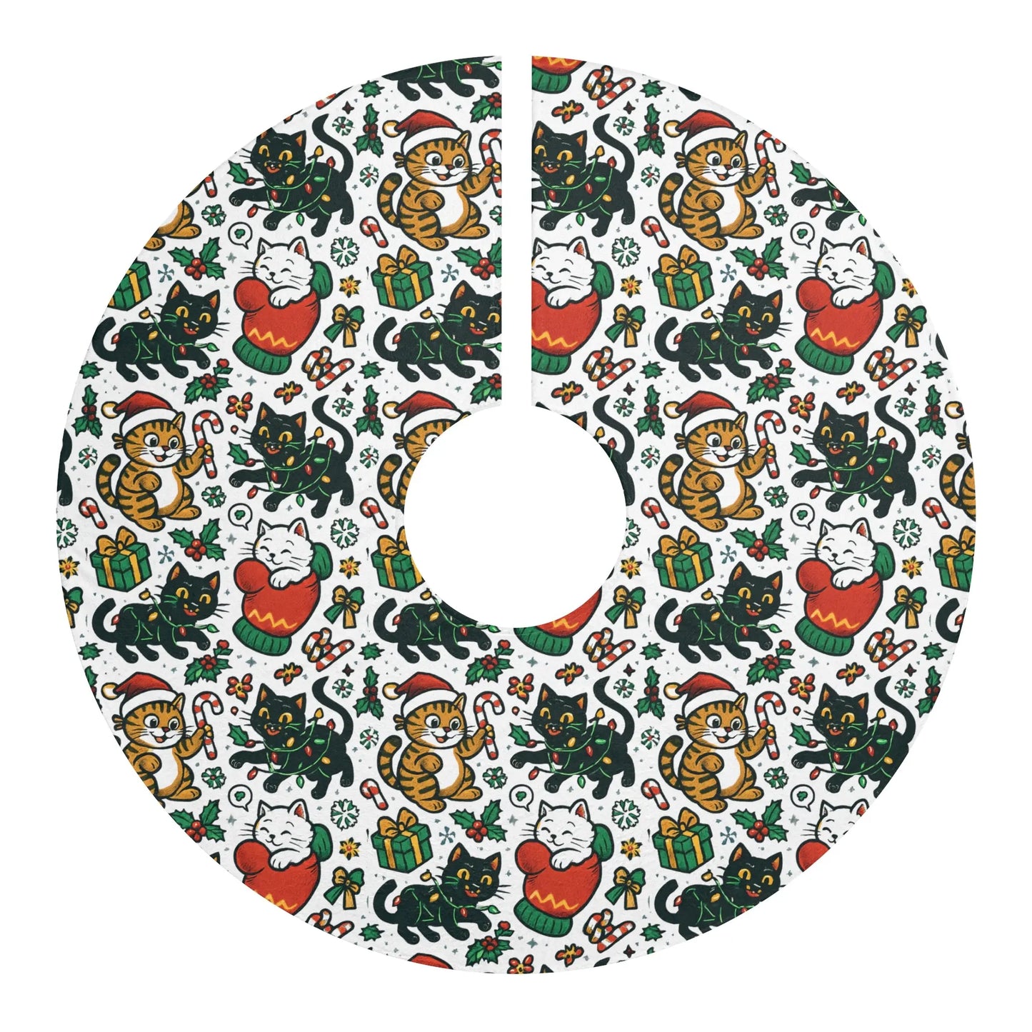 Cat Pattern Christmas Tree Skirt – Cute Holiday Kitty Tree Mat Printify