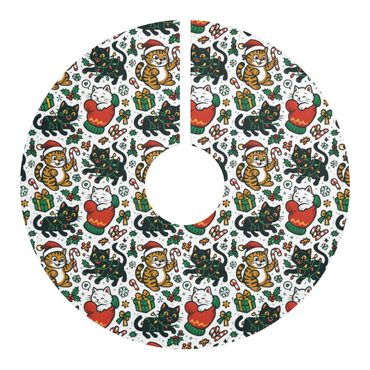 Cat Pattern Christmas Tree Skirt – Cute Holiday Kitty Tree Mat Printify