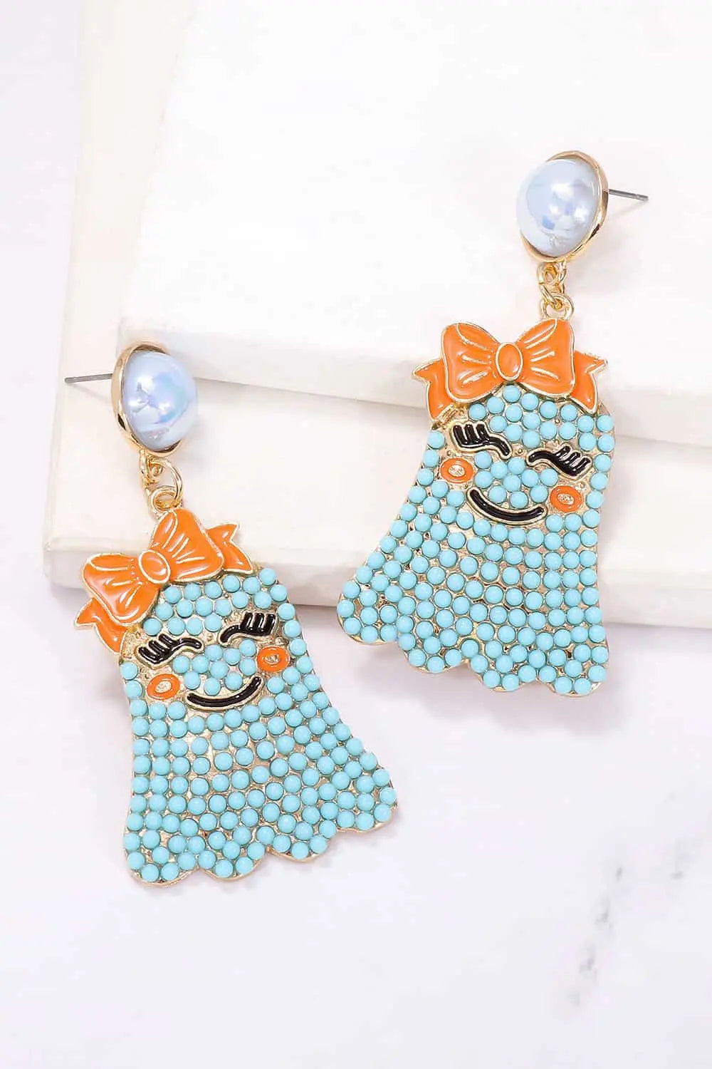 Smiling Ghost Shape Synthetic Pearl Earrings - FloofChonk