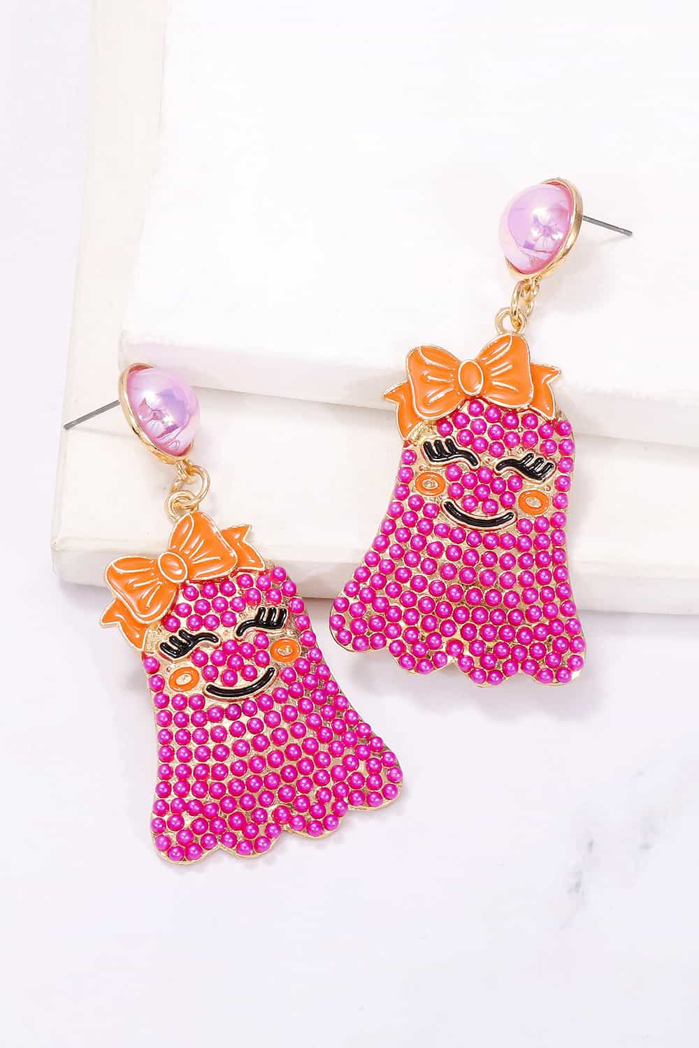 Smiling Ghost Shape Synthetic Pearl Earrings - FloofChonk
