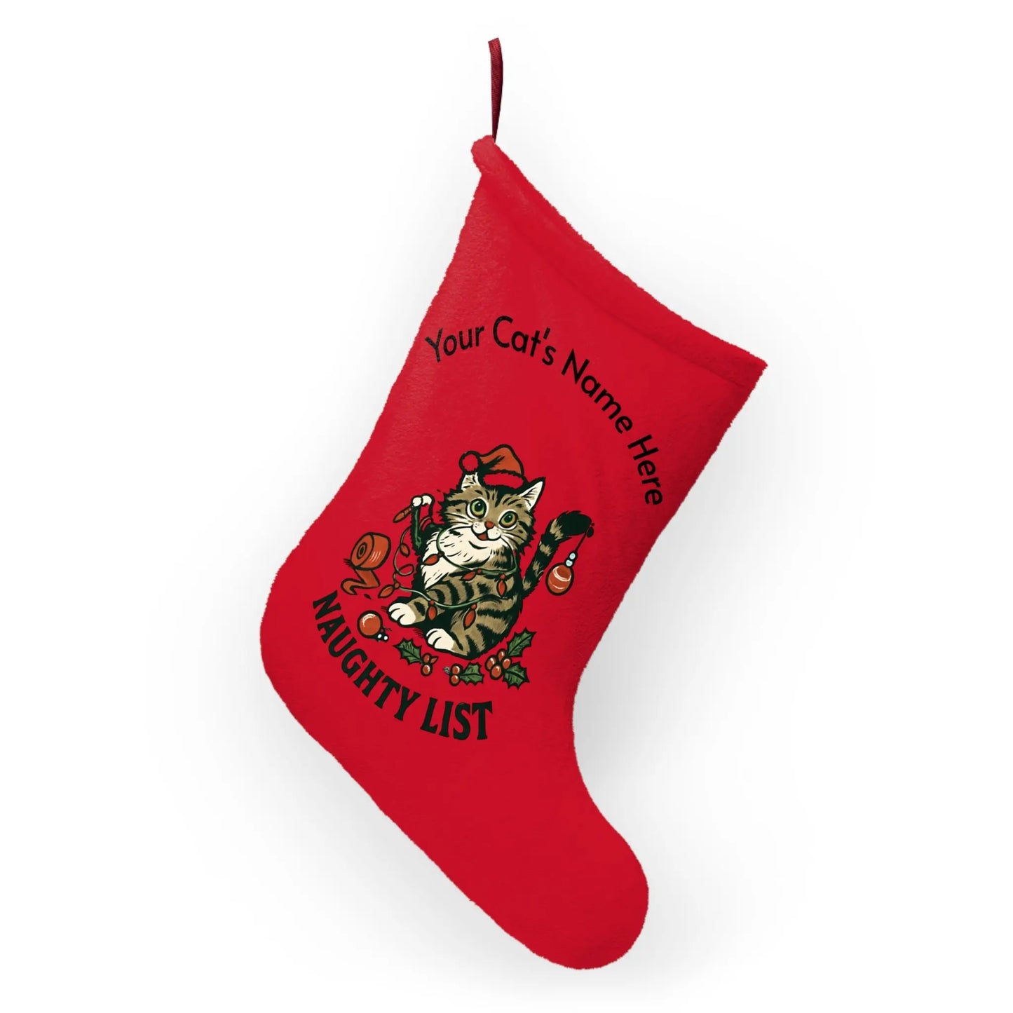 Personalized Cat Christmas Stocking - 'Naughty List' Kitten Holiday Stocking Printify