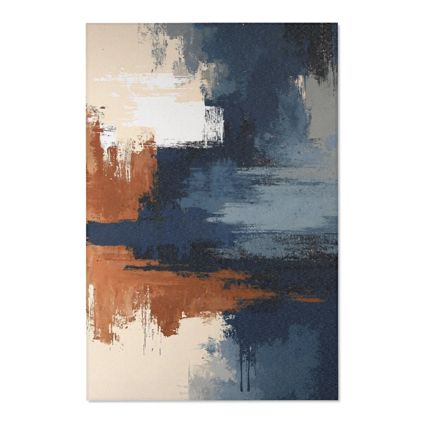 Abstract Coastal Brushstroke Area Rug — Blue & Rust Modern Accent Rug Printify