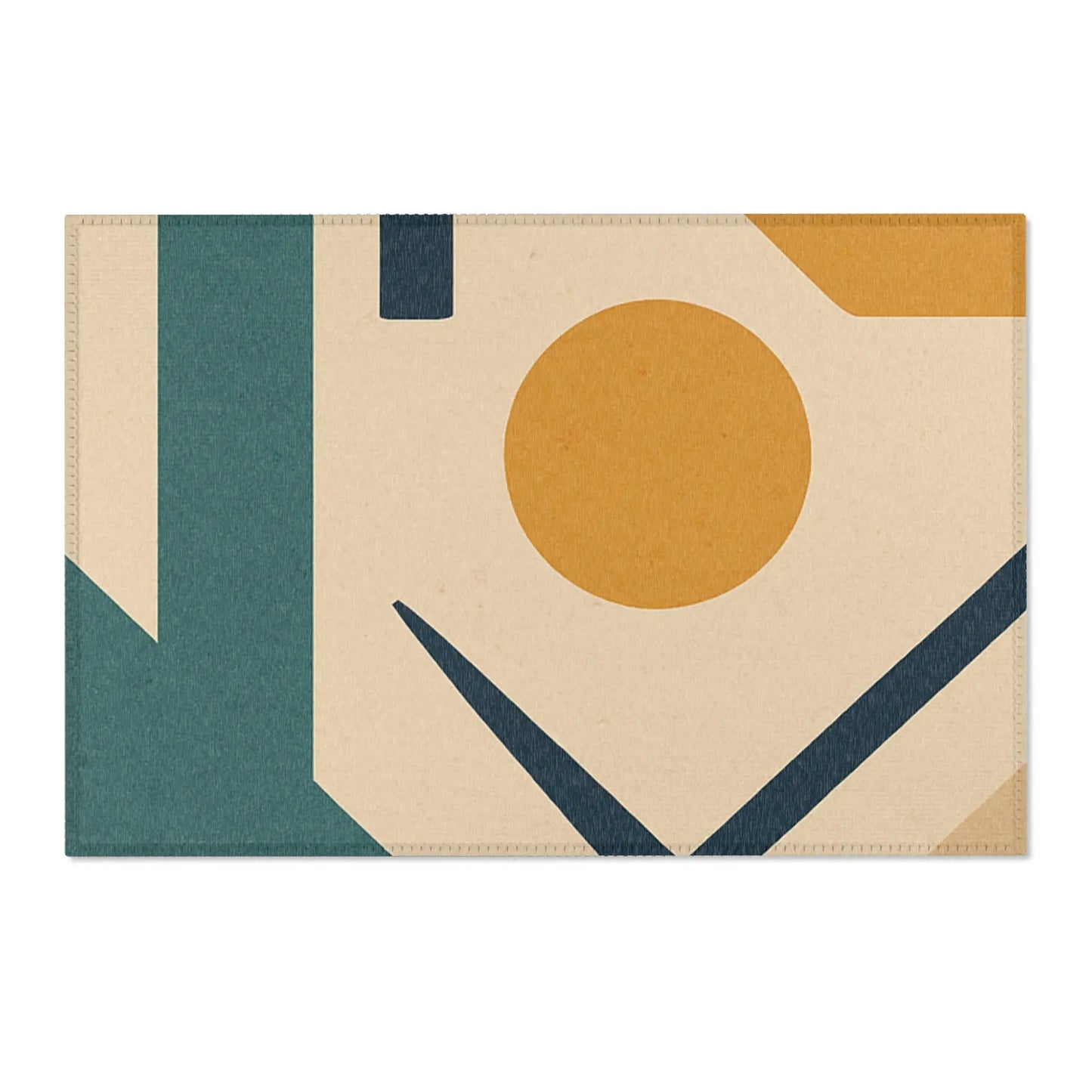 Mid-Century Geometric Area Rug — Retro Abstract Shapes in Teal, Mustard & Coral Printify
