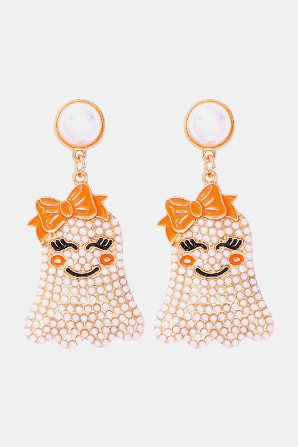 Smiling Ghost Shape Synthetic Pearl Earrings - FloofChonk