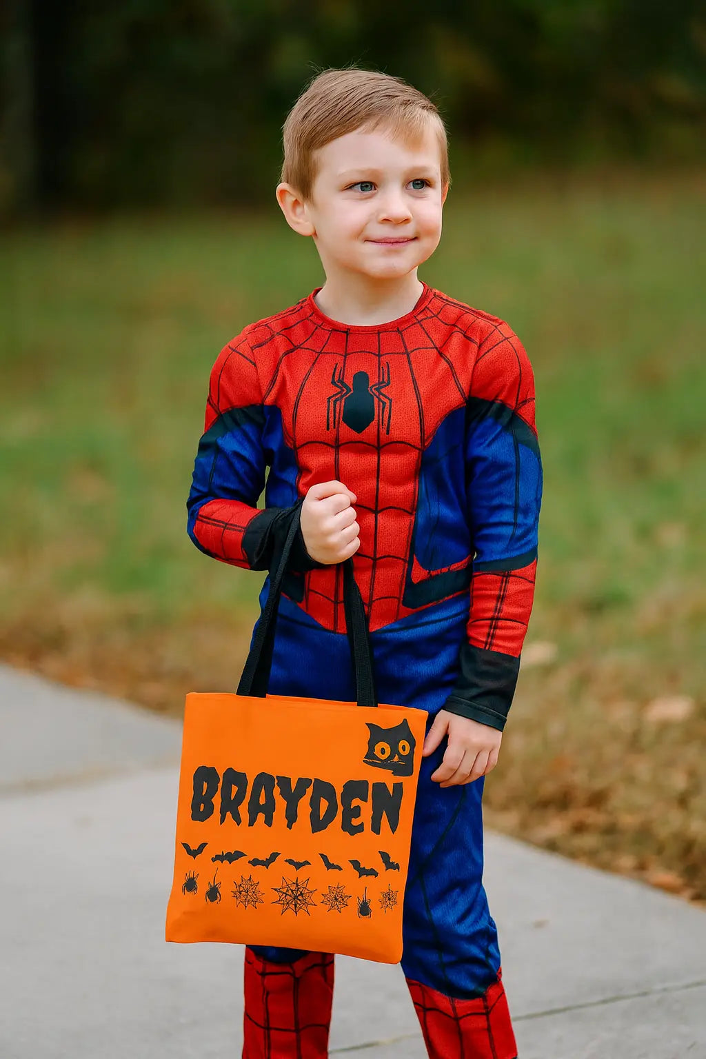 Halloween Personalized Tote Bag, Spooky Shopping Bag, Custom Trick or Treat Bag, Unique Fall Gift, Cat and Skull Design Printify