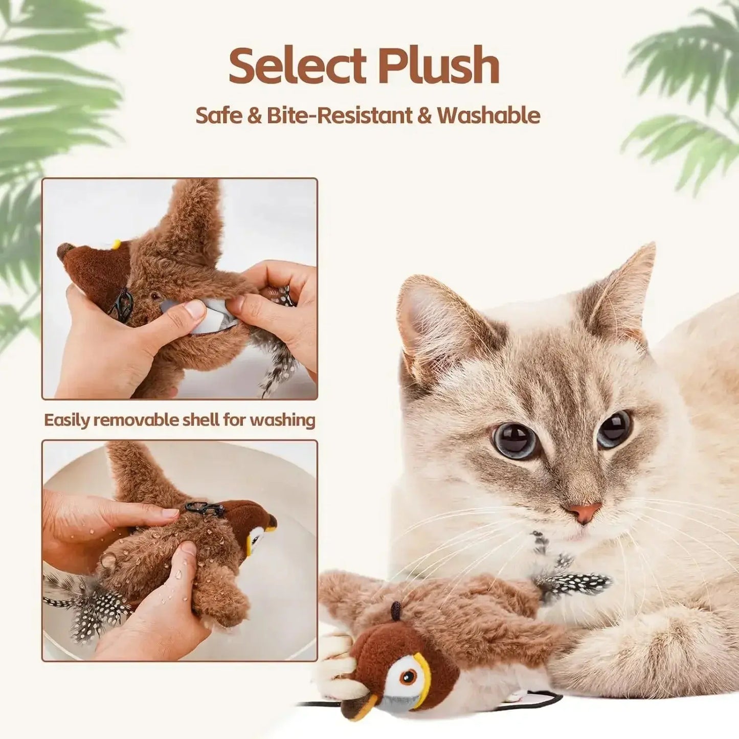 Interactive Cat Toys, Rechargeable Chirping Flapping Bird(no Flying) with Catnip for Indoor Cats, Touch Activated  Plush Toys Dropshipman