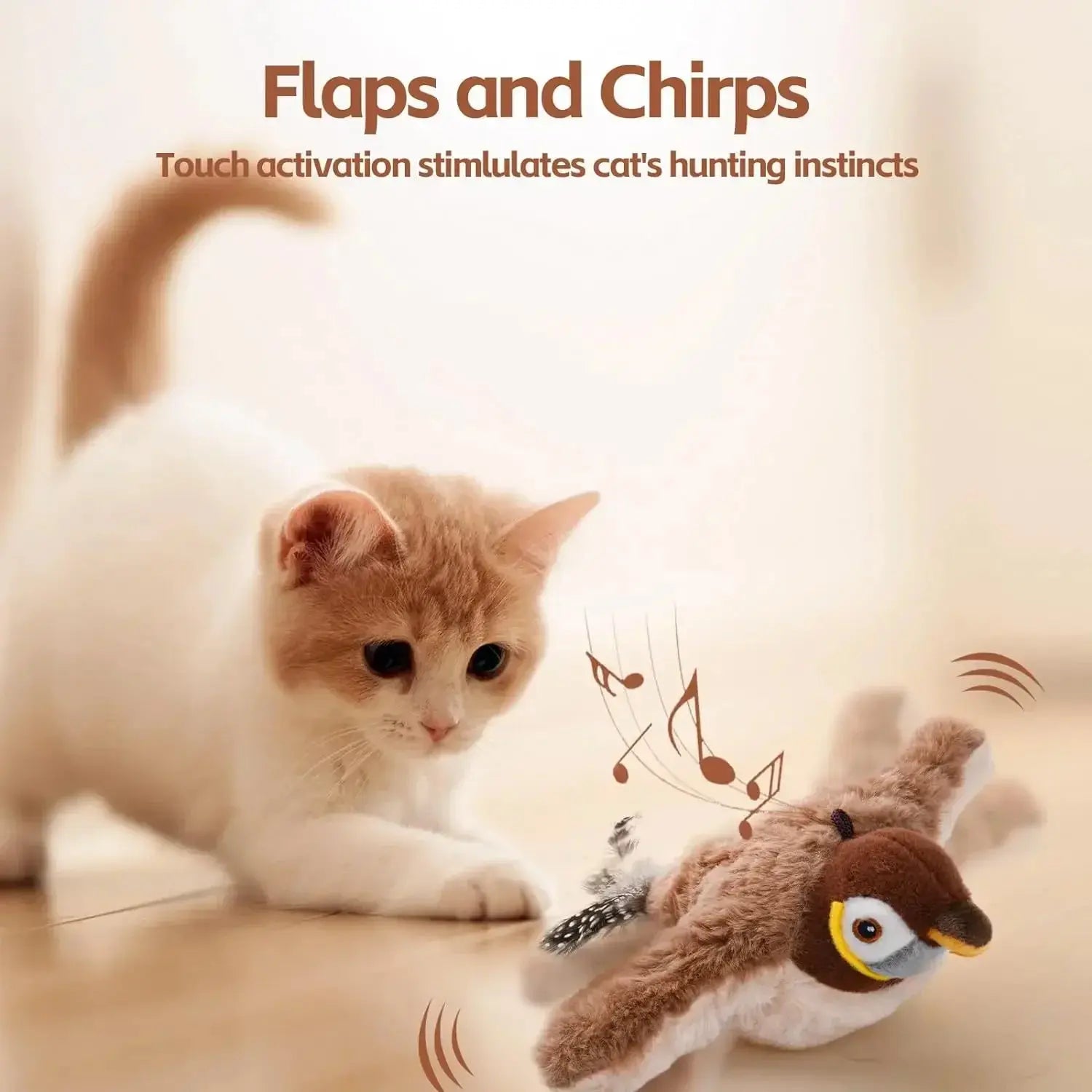 Interactive Cat Toys, Rechargeable Chirping Flapping Bird(no Flying) with Catnip for Indoor Cats, Touch Activated  Plush Toys Dropshipman