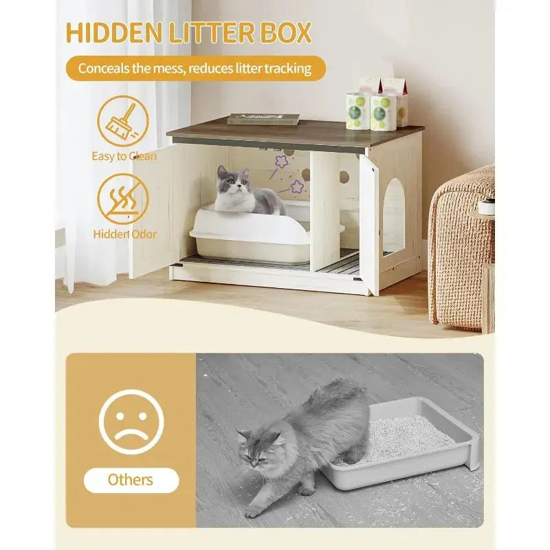 Cat Litter Box Enclosure with Cushion, Hidden Litter Box Furniture with Removable Dividers, Reversible Entrance Left or Right Si Dropshipman
