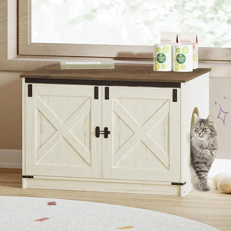 Cat Litter Box Enclosure with Cushion, Hidden Litter Box Furniture with Removable Dividers, Reversible Entrance Left or Right Si Dropshipman