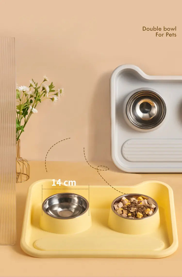Cats Dogs And Food Utensils Neck Protection Leak Proof Stainless Steel Tilted Double Bowl Food Utensils Pet Products