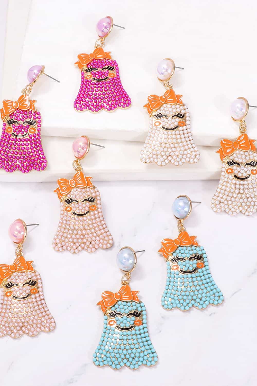 Smiling Ghost Shape Synthetic Pearl Earrings - FloofChonk