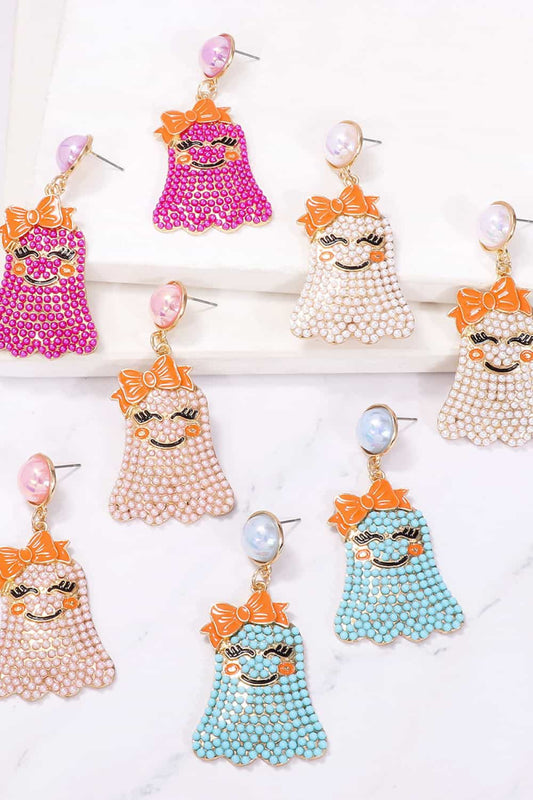 Smiling Ghost Shape Synthetic Pearl Earrings - FloofChonk