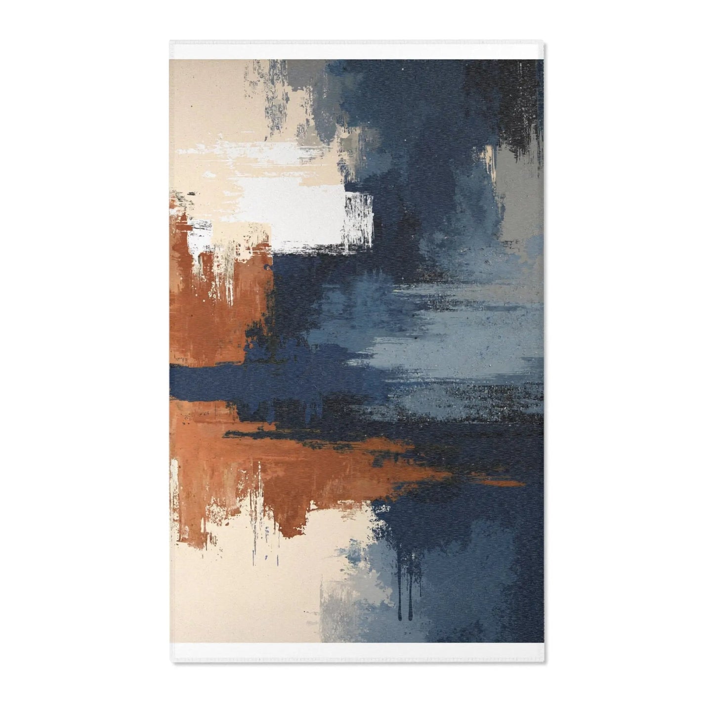 Abstract Coastal Brushstroke Area Rug — Blue & Rust Modern Accent Rug - FloofChonk