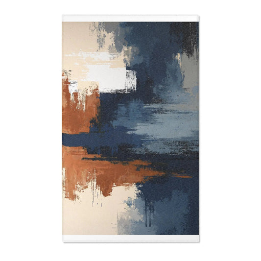 Abstract Coastal Brushstroke Area Rug — Blue & Rust Modern Accent Rug - FloofChonk