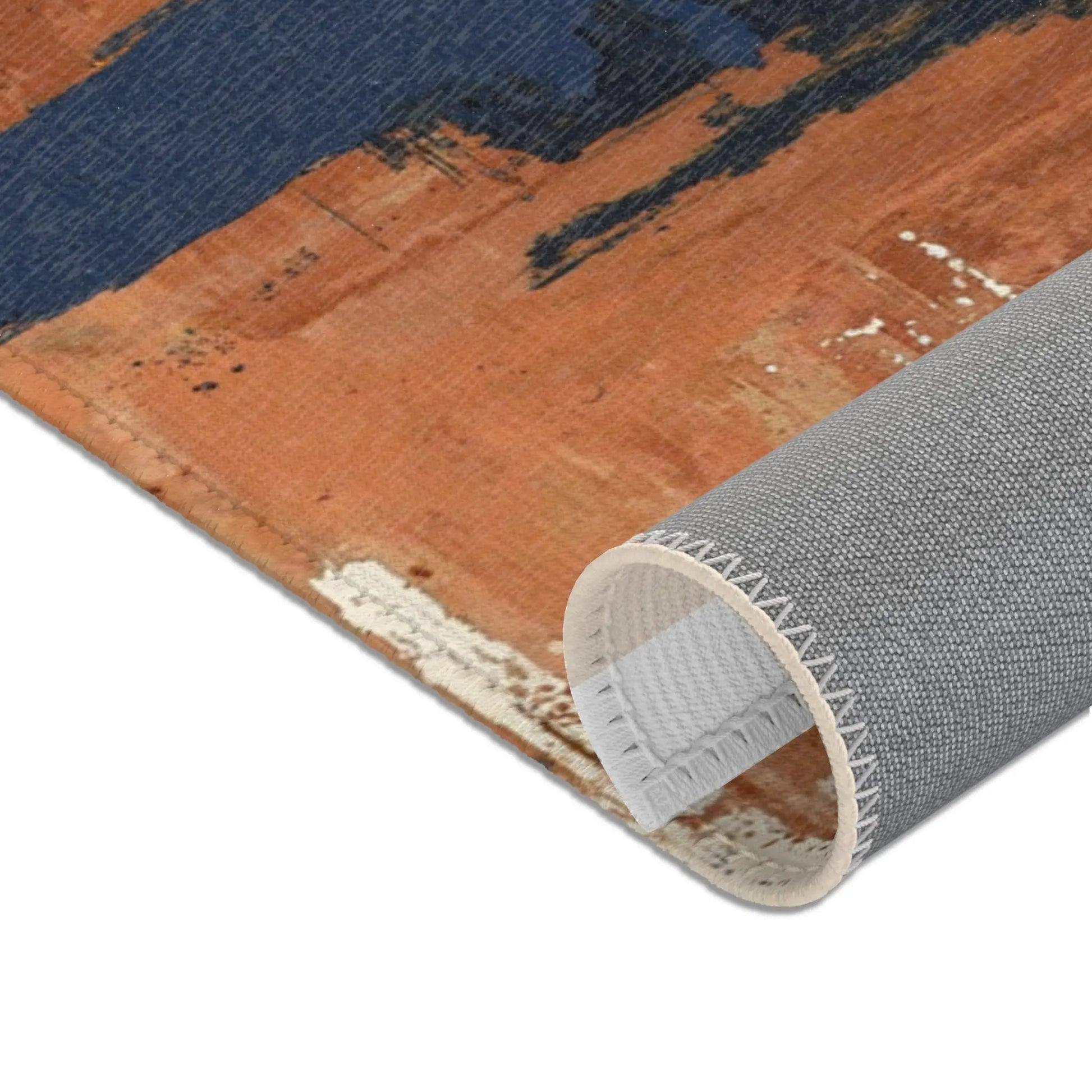 Abstract Coastal Brushstroke Area Rug — Blue & Rust Modern Accent Rug - FloofChonk