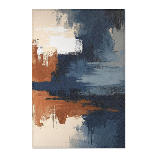 Abstract Coastal Brushstroke Area Rug — Blue & Rust Modern Accent Rug - FloofChonk
