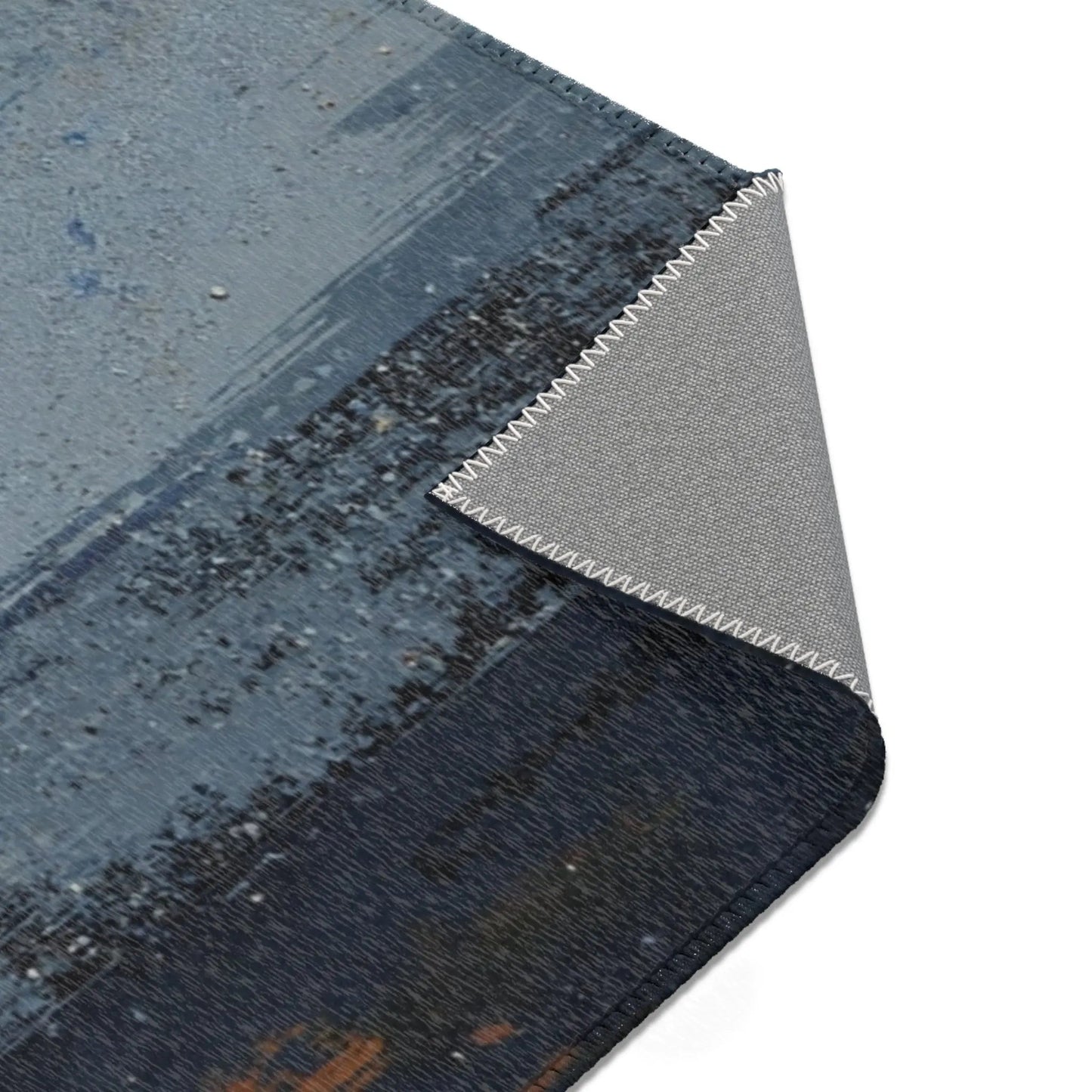 Abstract Coastal Brushstroke Area Rug — Blue & Rust Modern Accent Rug - FloofChonk
