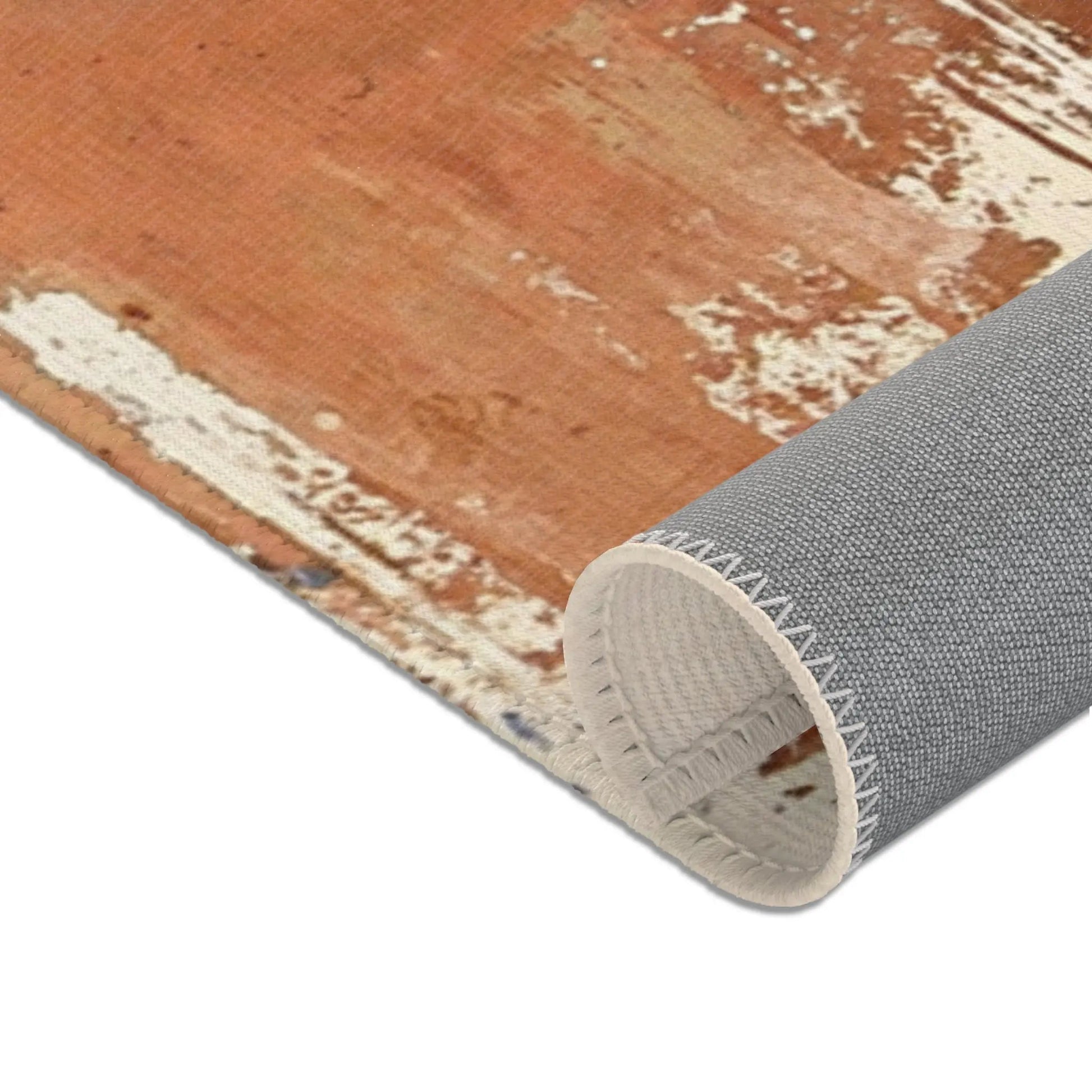 Abstract Coastal Brushstroke Area Rug — Blue & Rust Modern Accent Rug - FloofChonk