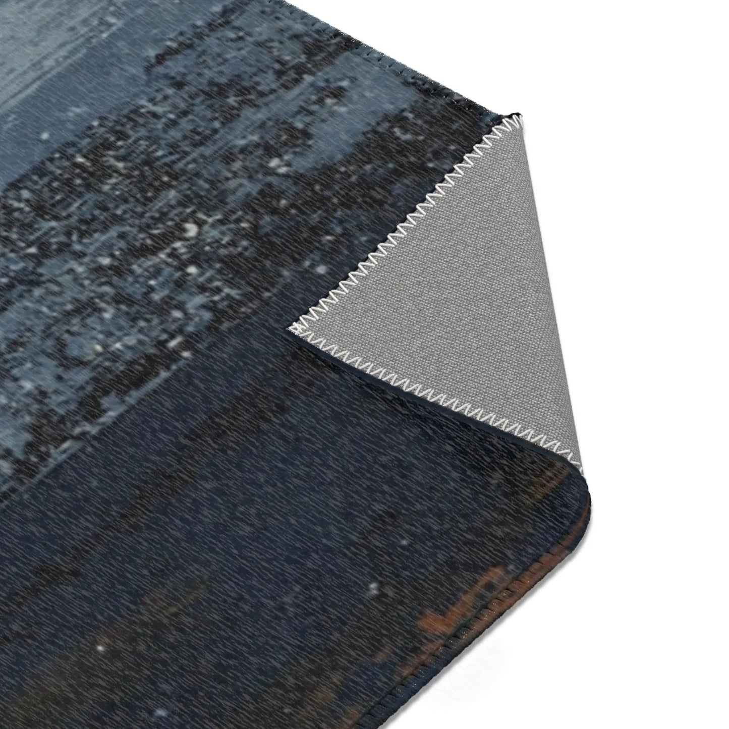Abstract Coastal Brushstroke Area Rug — Blue & Rust Modern Accent Rug - FloofChonk