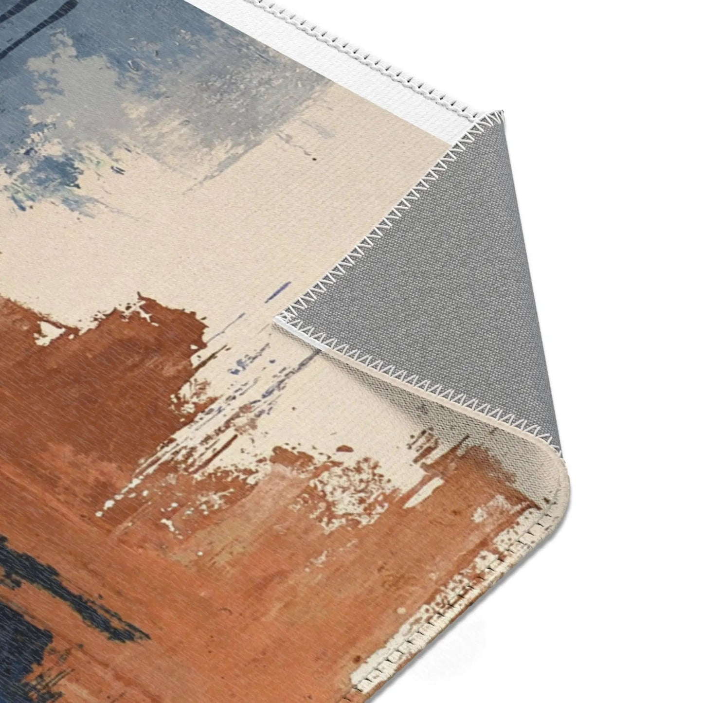 Abstract Coastal Brushstroke Area Rug — Blue & Rust Modern Accent Rug - FloofChonk