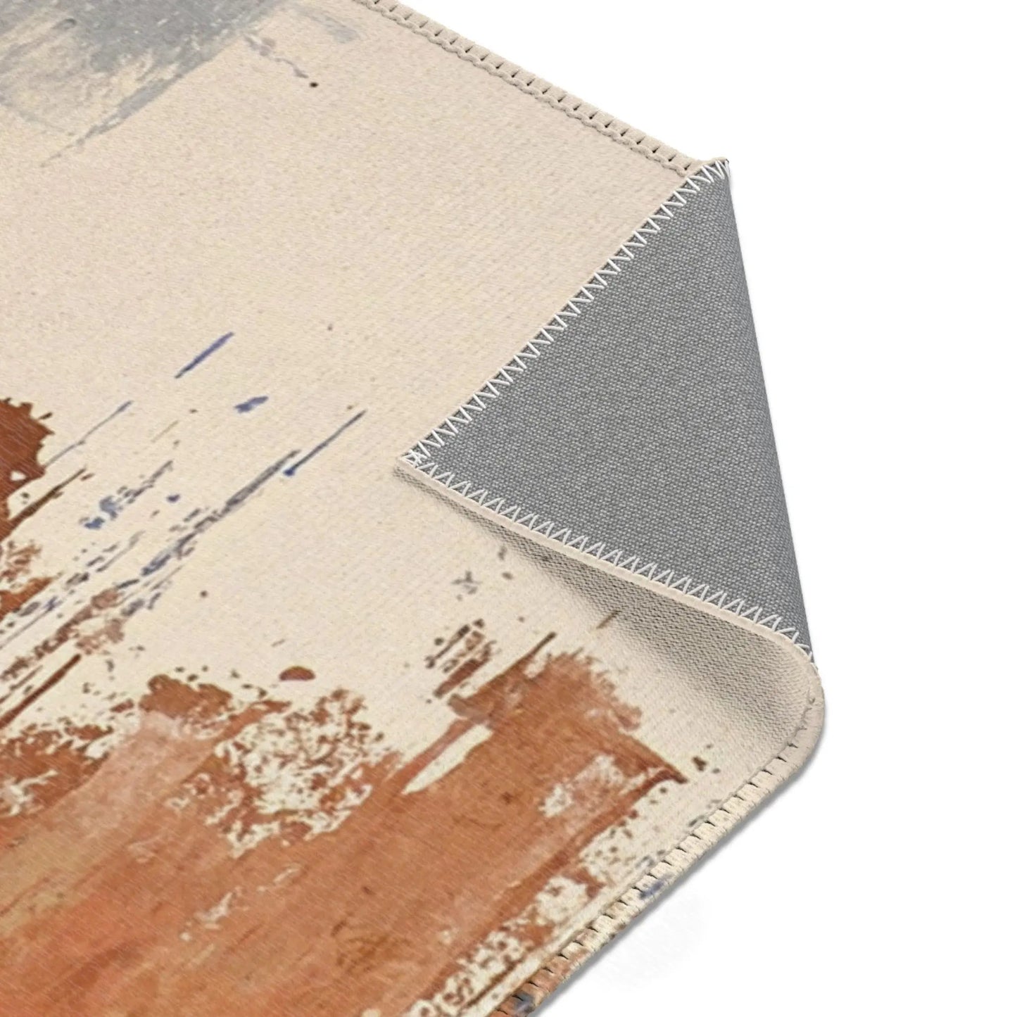 Abstract Coastal Brushstroke Area Rug — Blue & Rust Modern Accent Rug - FloofChonk