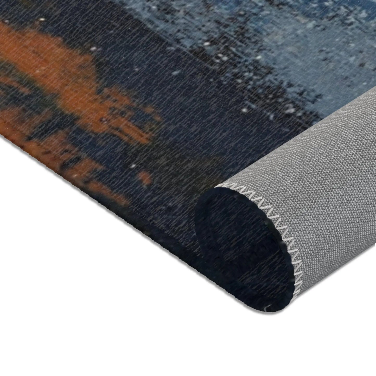 Abstract Coastal Brushstroke Area Rug — Blue & Rust Modern Accent Rug - FloofChonk