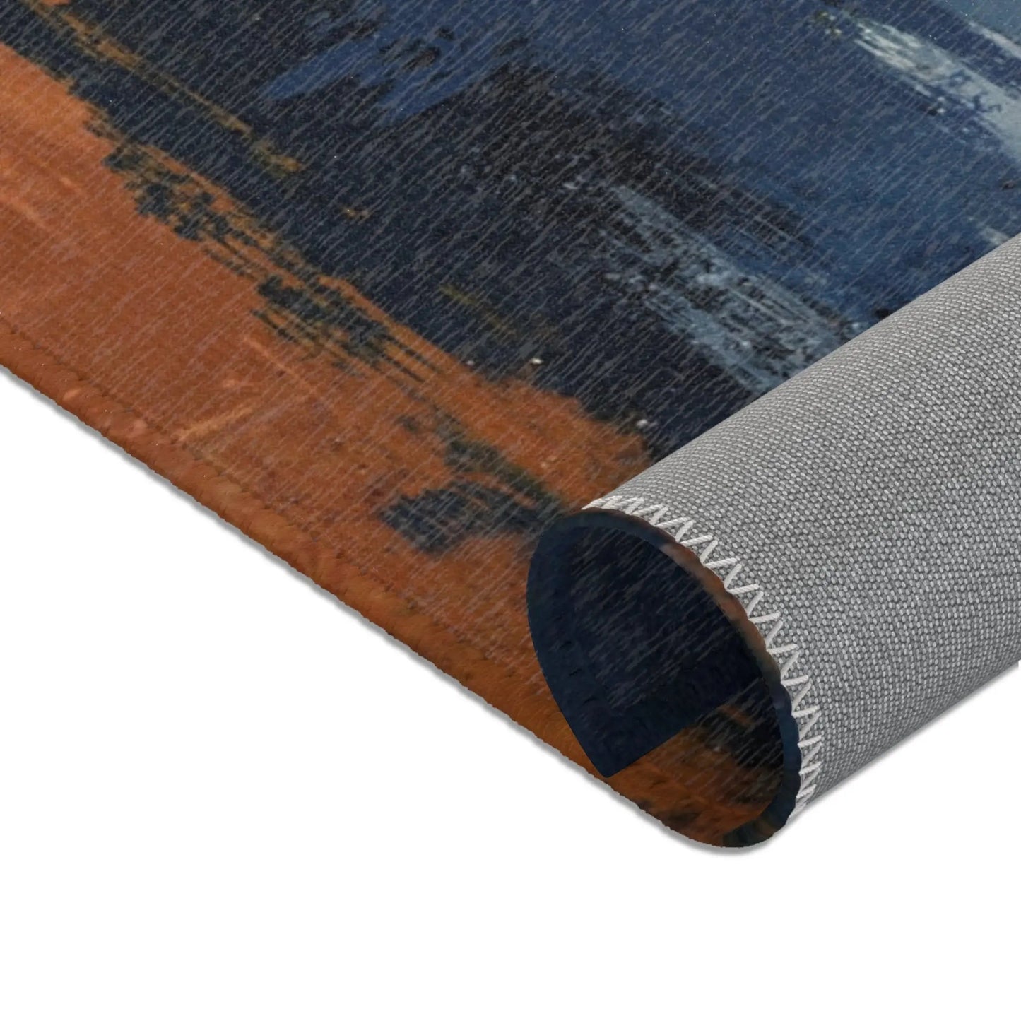 Abstract Coastal Brushstroke Area Rug — Blue & Rust Modern Accent Rug - FloofChonk
