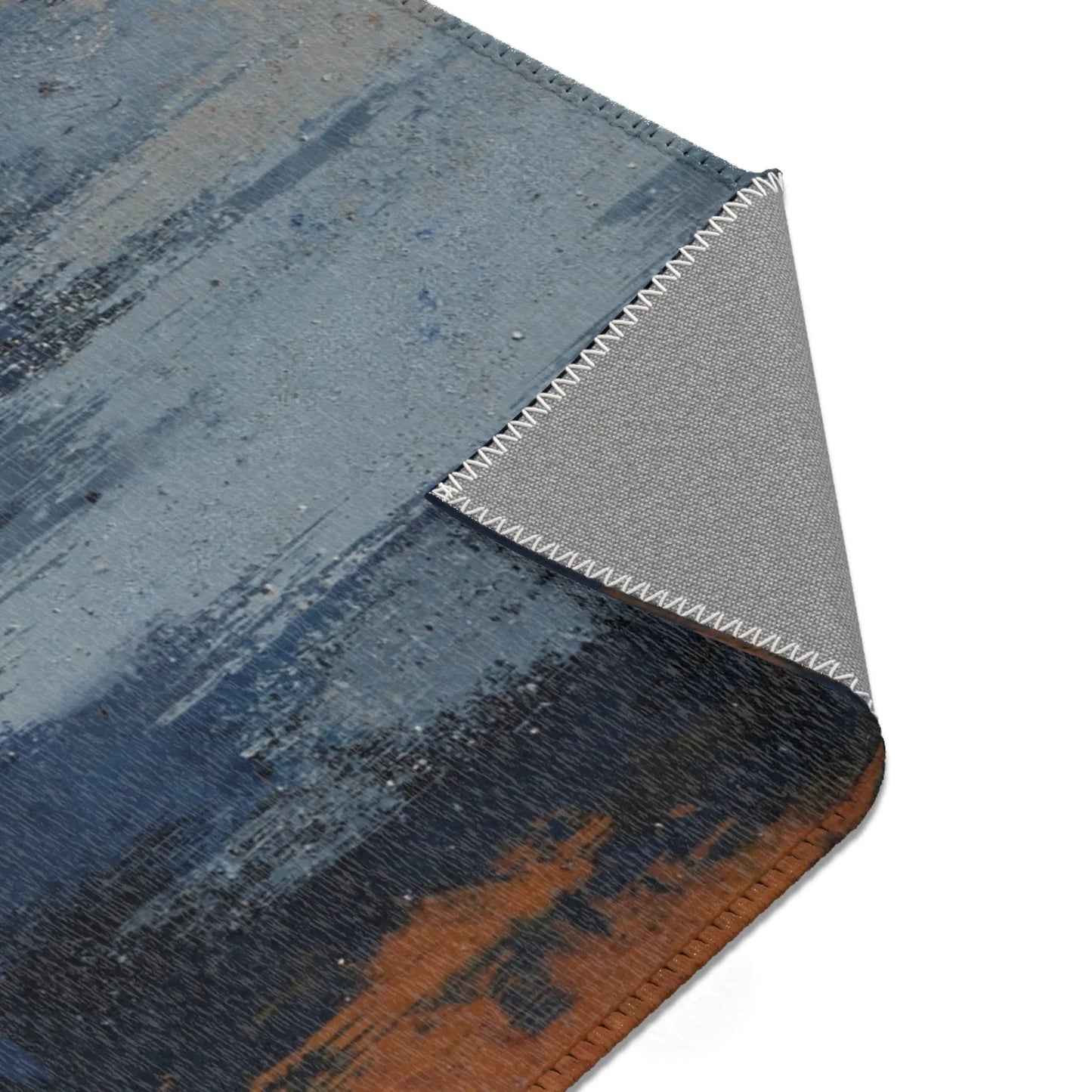 Abstract Coastal Brushstroke Area Rug — Blue & Rust Modern Accent Rug - FloofChonk