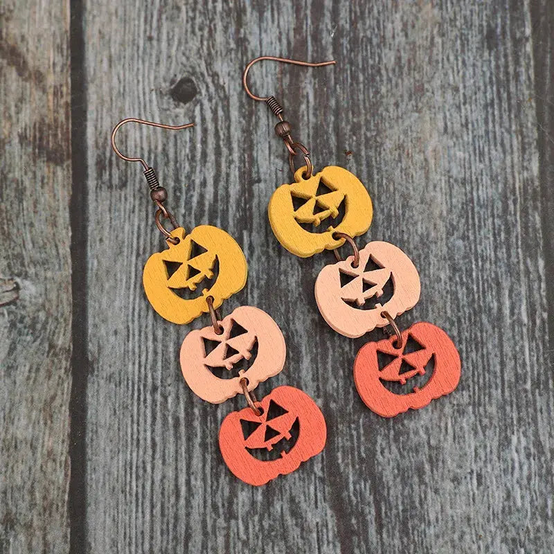 Wooden Contrast Pumpkin Earrings - FloofChonk