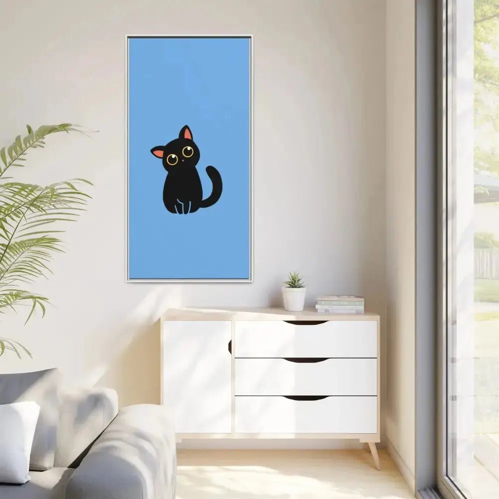 Adorable Black Cat Framed Canvas Art – Perfect for Cat Lovers - FloofChonk