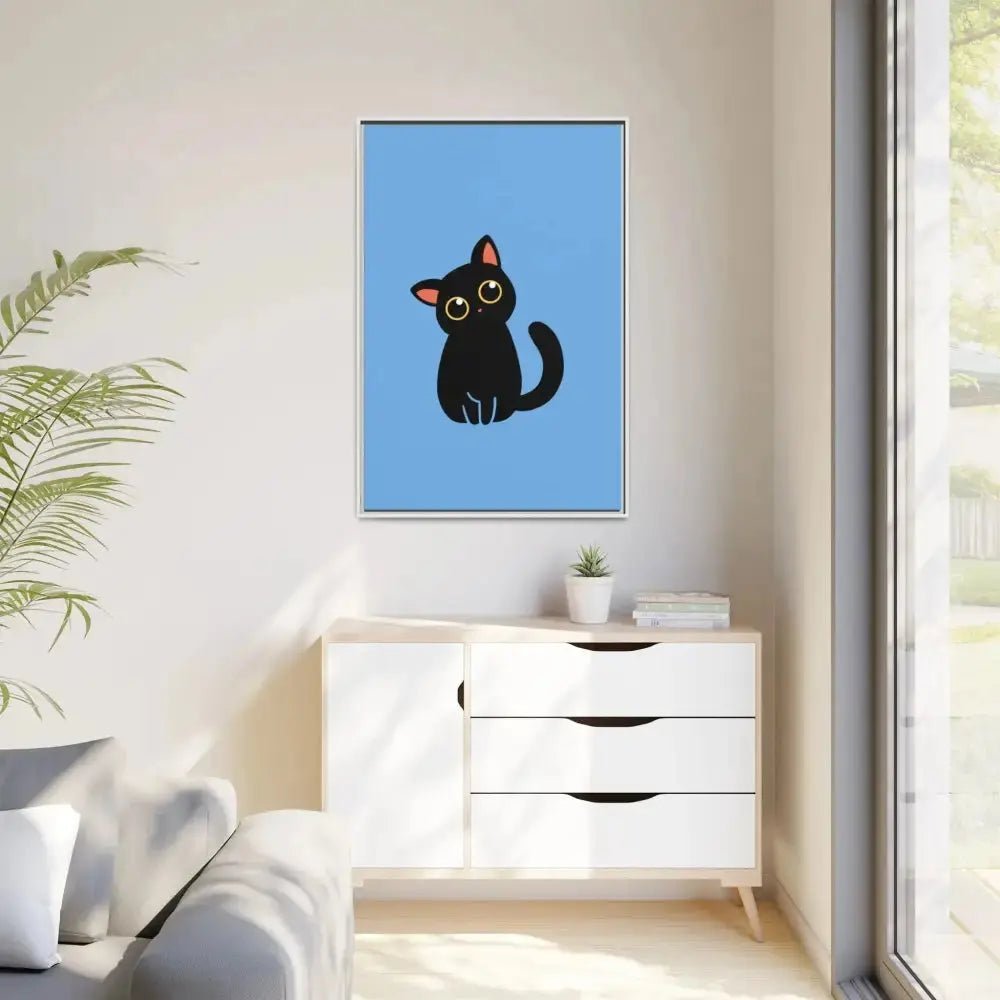 Adorable Black Cat Framed Canvas Art – Perfect for Cat Lovers - FloofChonk