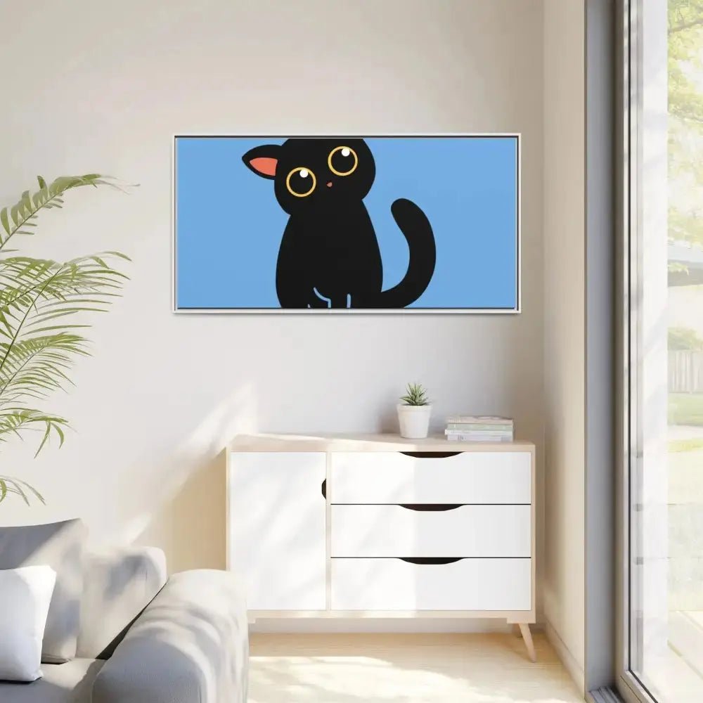 Adorable Black Cat Framed Canvas Art – Perfect for Cat Lovers - FloofChonk