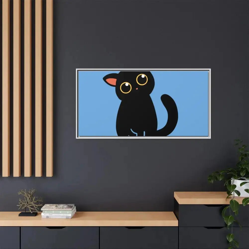 Adorable Black Cat Framed Canvas Art – Perfect for Cat Lovers - FloofChonk
