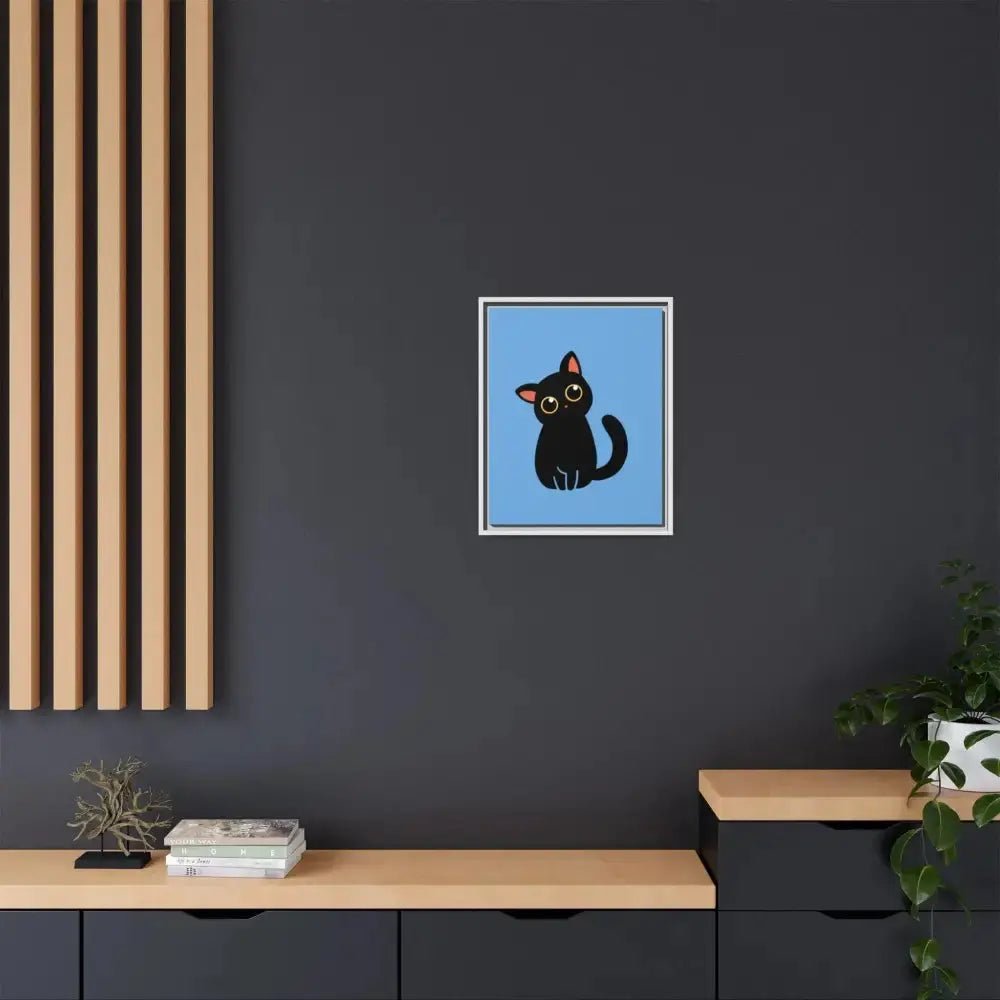 Adorable Black Cat Framed Canvas Art – Perfect for Cat Lovers - FloofChonk
