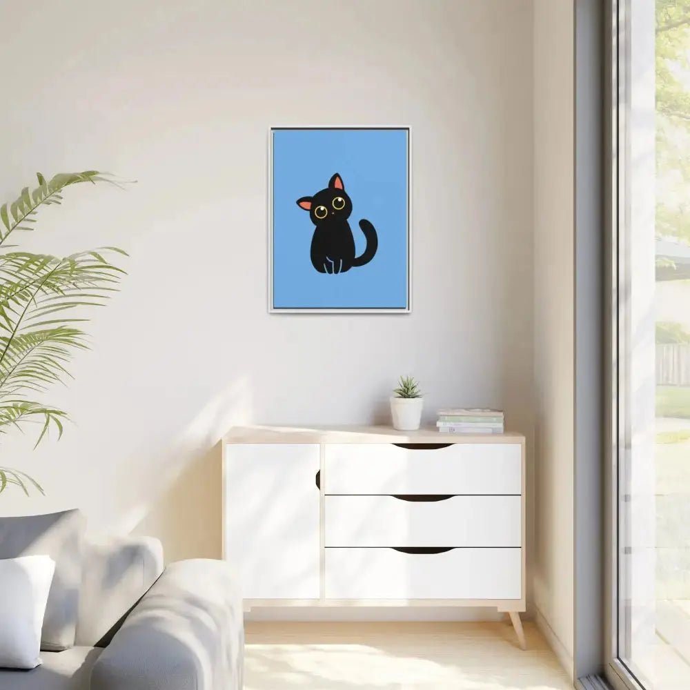 Adorable Black Cat Framed Canvas Art – Perfect for Cat Lovers - FloofChonk