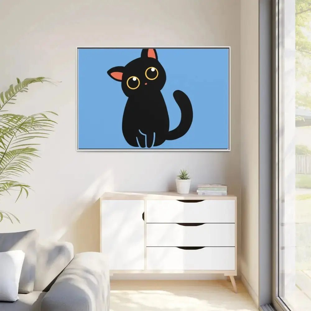 Adorable Black Cat Framed Canvas Art – Perfect for Cat Lovers - FloofChonk
