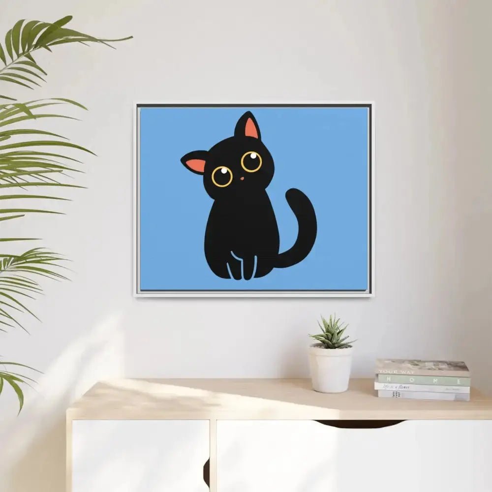 Adorable Black Cat Framed Canvas Art – Perfect for Cat Lovers - FloofChonk