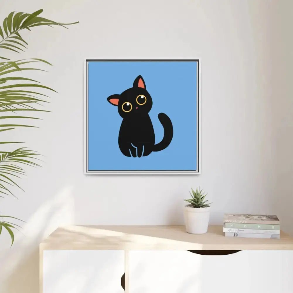 Adorable Black Cat Framed Canvas Art – Perfect for Cat Lovers - FloofChonk
