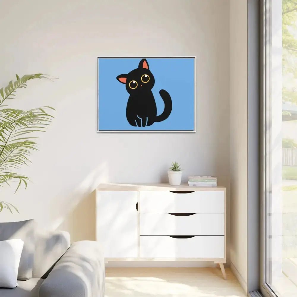 Adorable Black Cat Framed Canvas Art – Perfect for Cat Lovers - FloofChonk