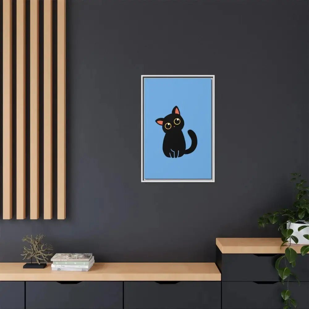 Adorable Black Cat Framed Canvas Art – Perfect for Cat Lovers - FloofChonk