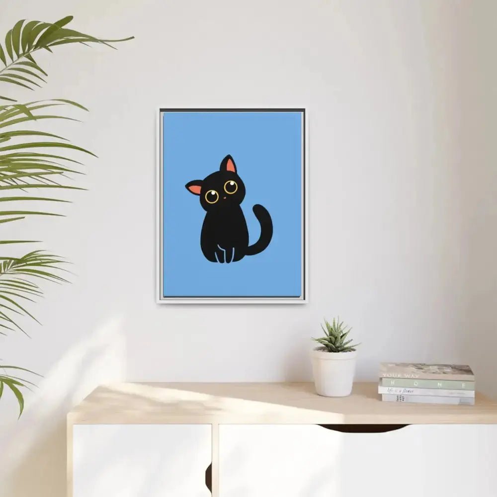 Adorable Black Cat Framed Canvas Art – Perfect for Cat Lovers - FloofChonk
