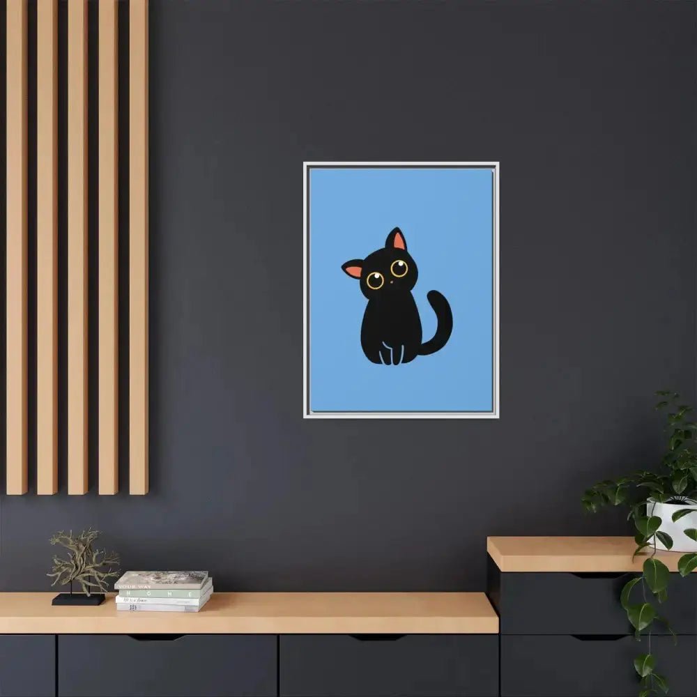 Adorable Black Cat Framed Canvas Art – Perfect for Cat Lovers - FloofChonk
