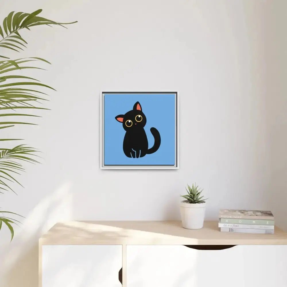 Adorable Black Cat Framed Canvas Art – Perfect for Cat Lovers - FloofChonk