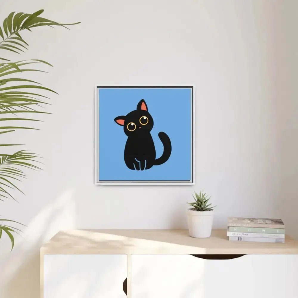 Adorable Black Cat Framed Canvas Art – Perfect for Cat Lovers - FloofChonk