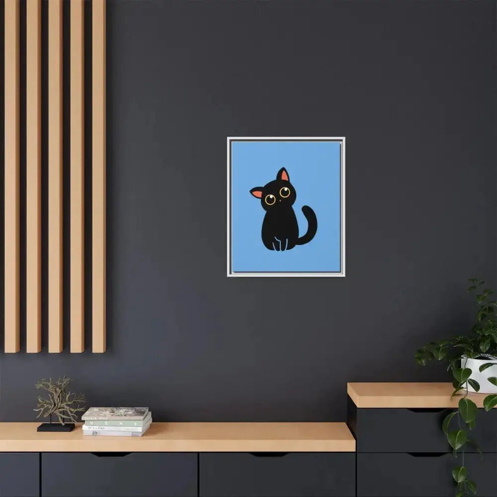 Adorable Black Cat Framed Canvas Art – Perfect for Cat Lovers - FloofChonk