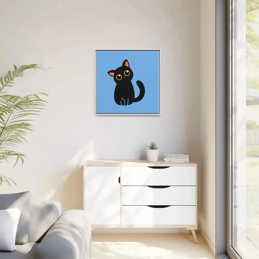 Adorable Black Cat Framed Canvas Art – Perfect for Cat Lovers - FloofChonk