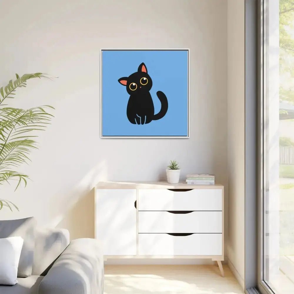Adorable Black Cat Framed Canvas Art – Perfect for Cat Lovers - FloofChonk