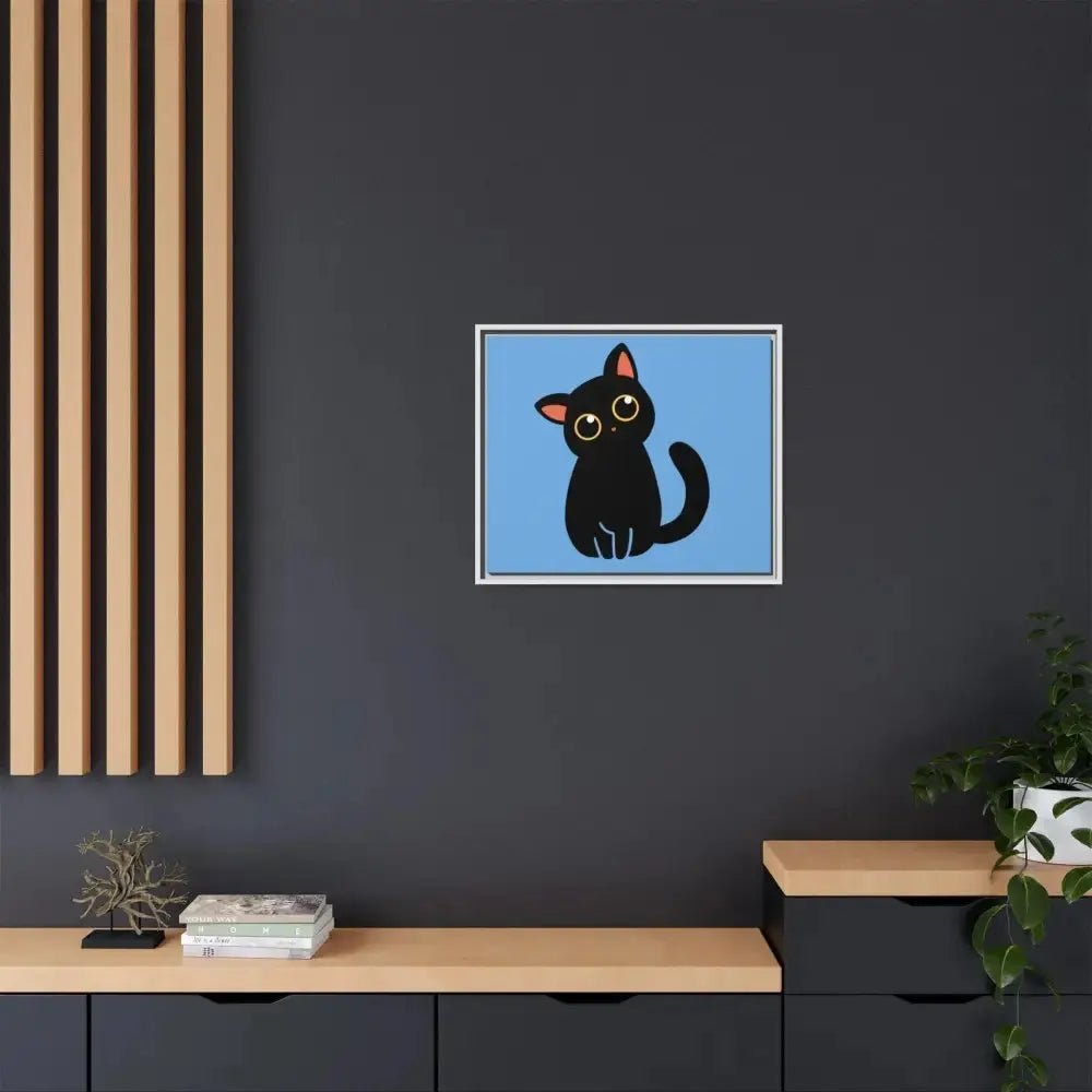 Adorable Black Cat Framed Canvas Art – Perfect for Cat Lovers - FloofChonk