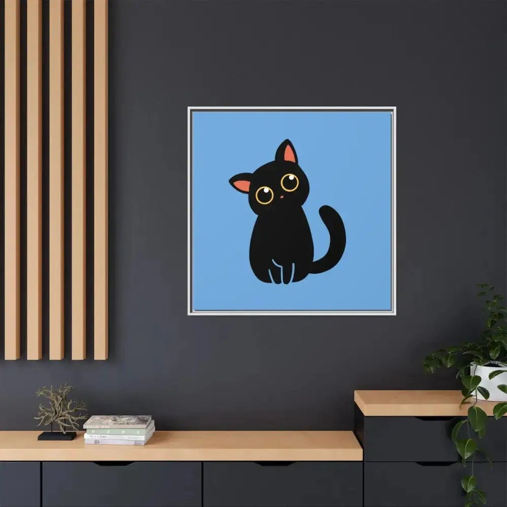 Adorable Black Cat Framed Canvas Art – Perfect for Cat Lovers - FloofChonk