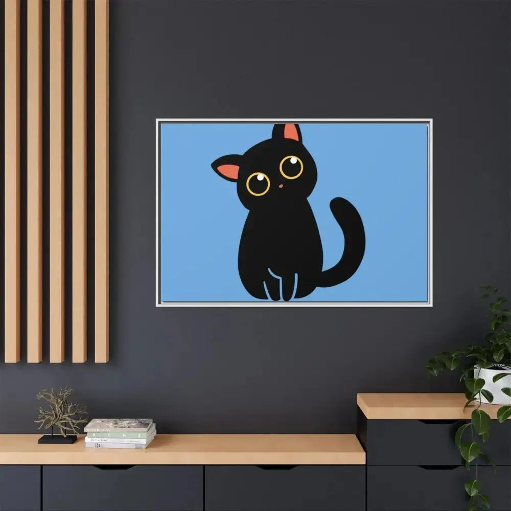 Adorable Black Cat Framed Canvas Art – Perfect for Cat Lovers - FloofChonk